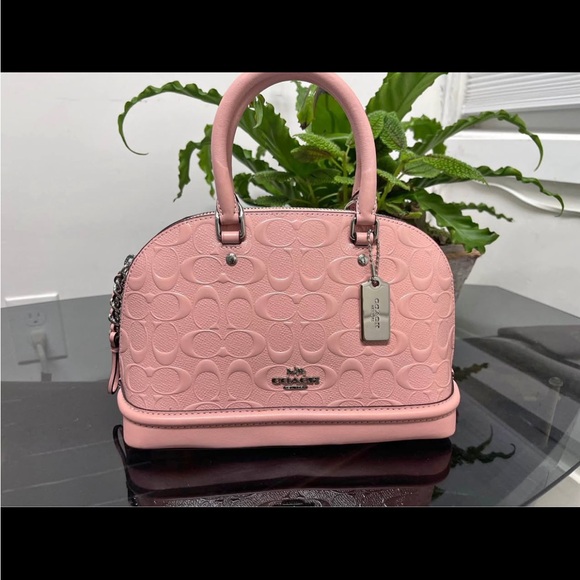 Coach Handbags - Coach Pink Embossed Leather Satchel with Silver-Tone Hardware
